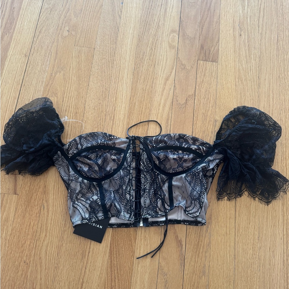 Parisian Works Black Puff Sleeve Bustier Blouse